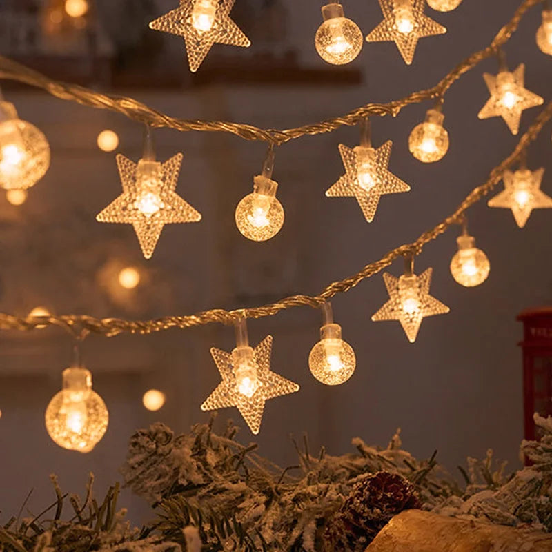 Christmas Tree Snowflake LED String Lights Banner Christmas Decoration 2023 for Home Navidad Xmas Tree Decor Fairy Light Pendant