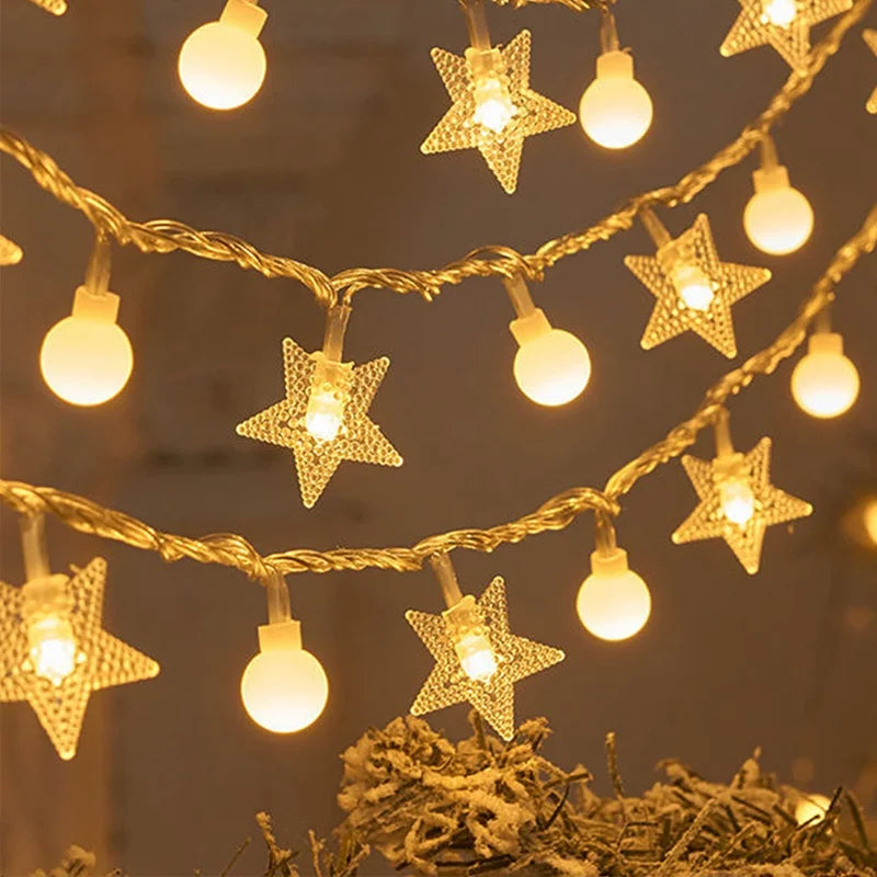 Christmas Tree Snowflake LED String Lights Banner Christmas Decoration 2023 for Home Navidad Xmas Tree Decor Fairy Light Pendant