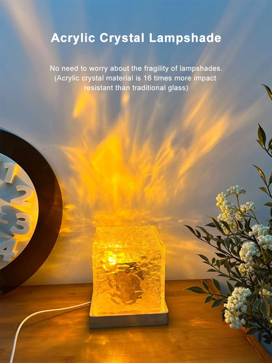 Dynamic Rotating Water Ripple Projector Night Light 16 Colors Flame Crystal Lamp for Living Room Study Bedroom Dynamic Rotating
