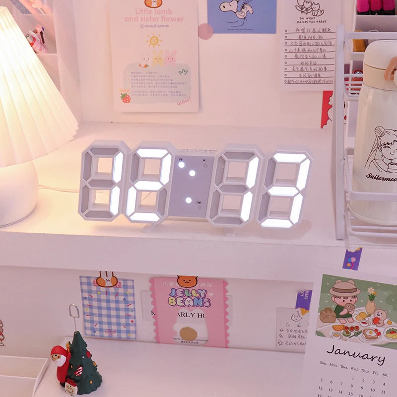 3D LED Digital Alarm Clock Wall Clock, Desk Alarm Clock,Time/Date/Temperature for Home/ Kitchen/Office