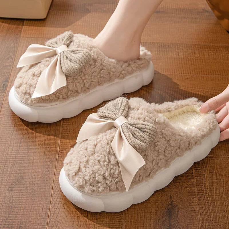 Cute bow House Non Slip Soft Shoes Plush Slippers