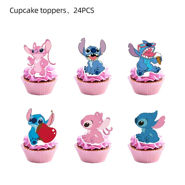 Disney Pink Lilo Stitch and Angel Birthday Party Decoration Lilo&Stitch Cups Plates Balloon Banner Bracelet Gift Favors