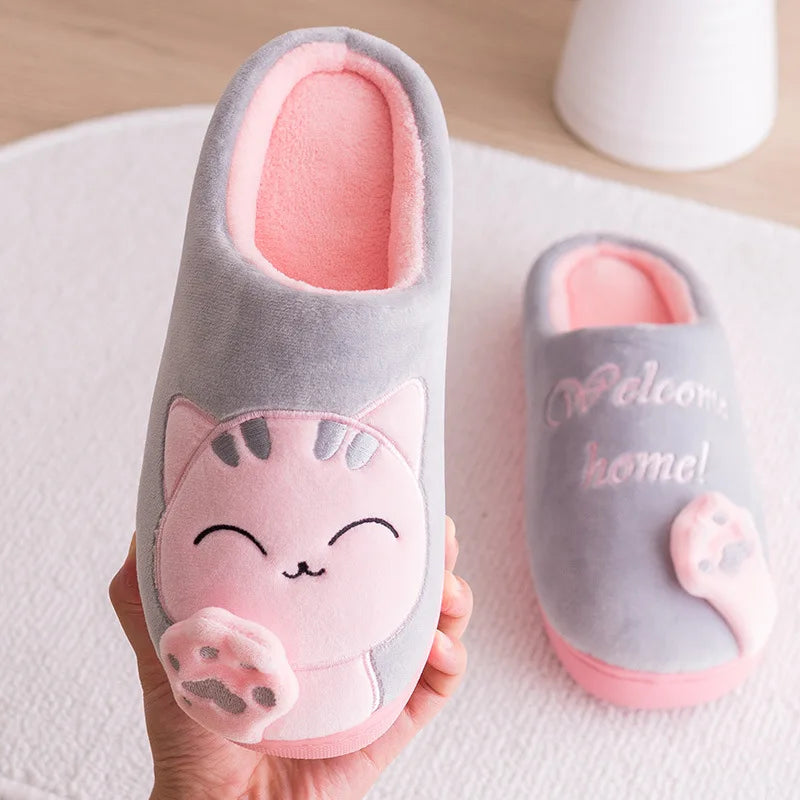 Women Cartoon Cat Shoes Furry Plush Slides Slippers