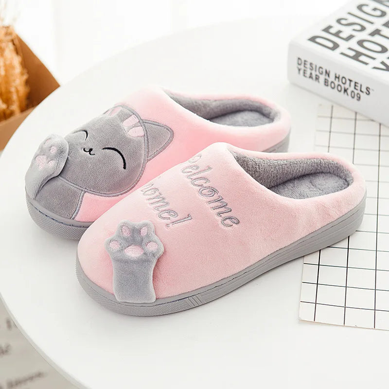 Women Cartoon Cat Shoes Furry Plush Slides Slippers