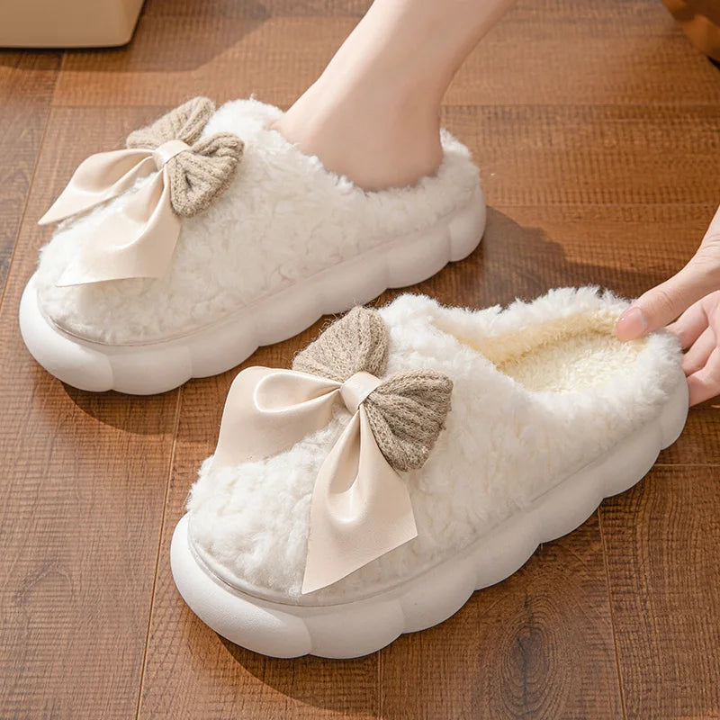 Cute bow House Non Slip Soft Shoes Plush Slippers