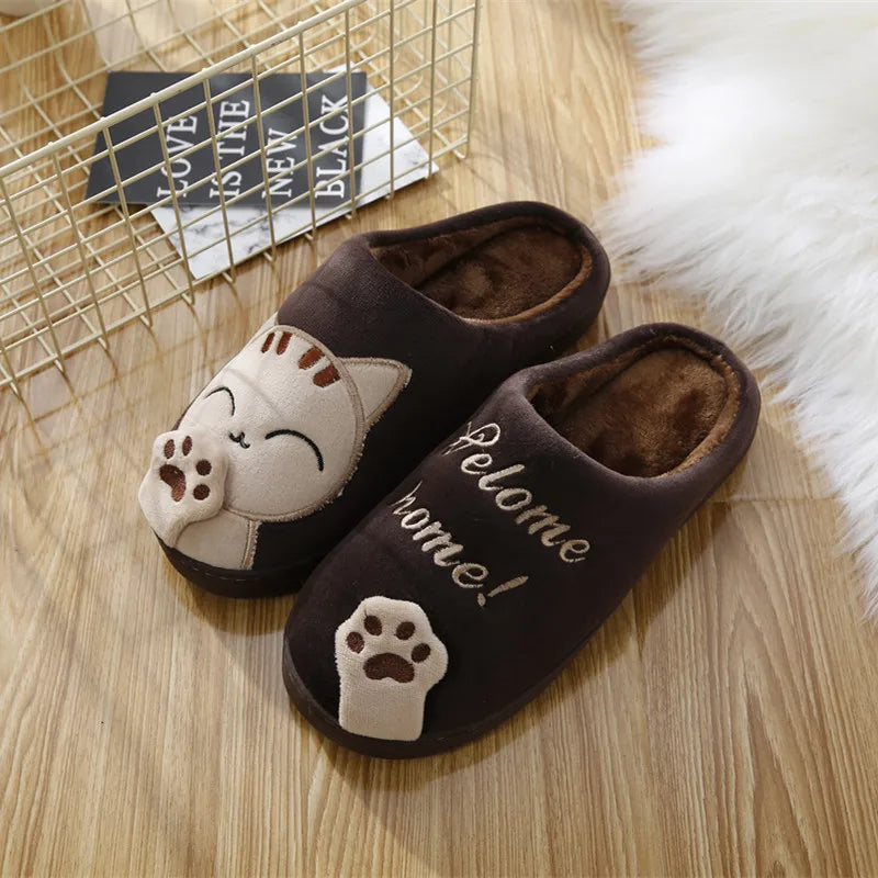 Women Cartoon Cat Shoes Furry Plush Slides Slippers