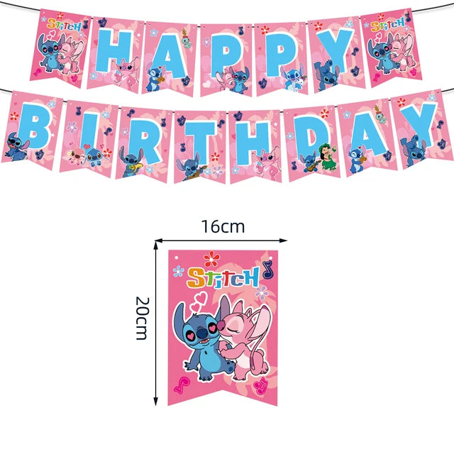 Disney Pink Lilo Stitch and Angel Birthday Party Decoration Lilo&Stitch Cups Plates Balloon Banner Bracelet Gift Favors
