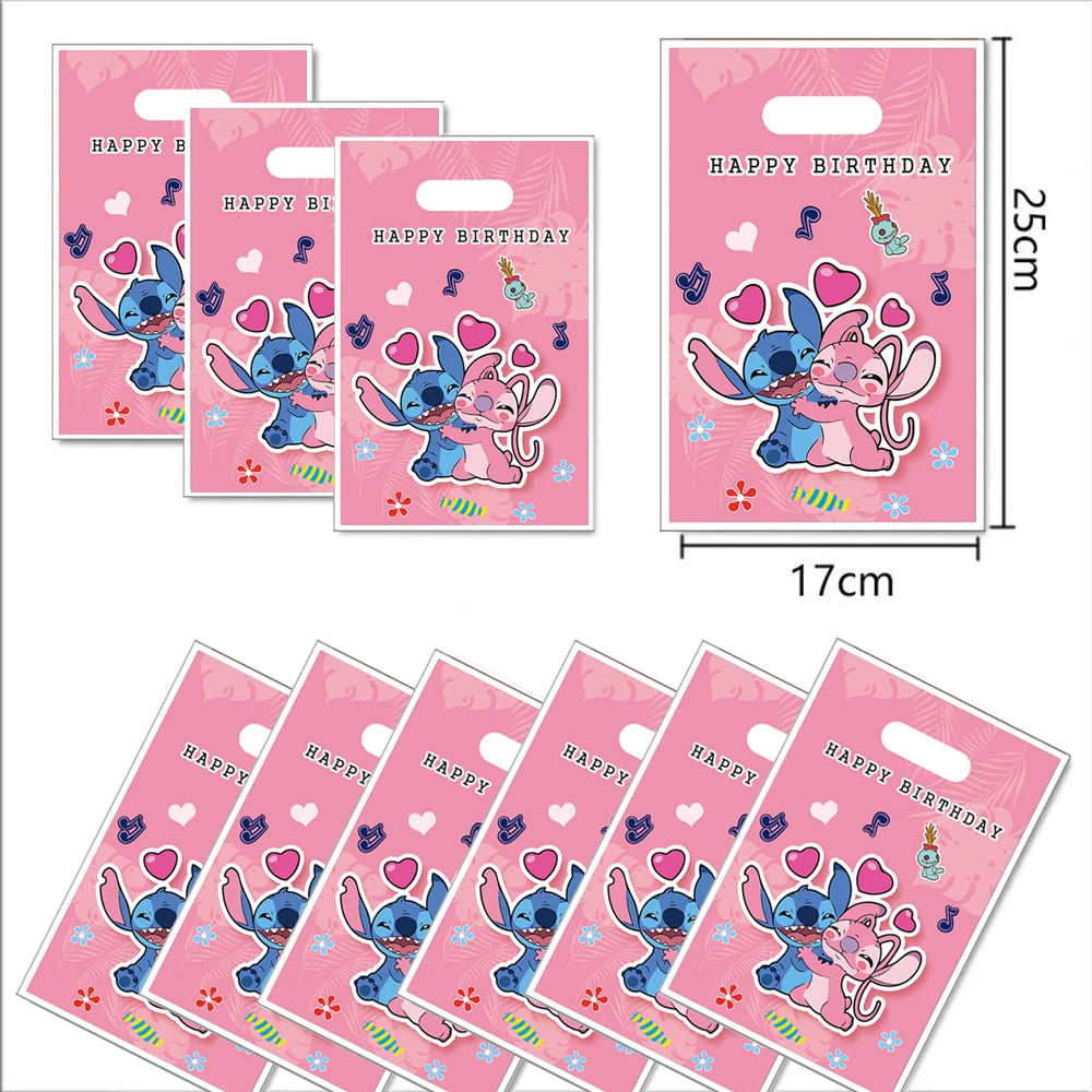 Disney Pink Lilo Stitch and Angel Birthday Party Decoration Lilo&Stitch Cups Plates Balloon Banner Bracelet Gift Favors