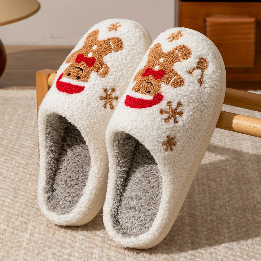 Women Christmas Gingerbread Man Cute Winter Warm Slippers