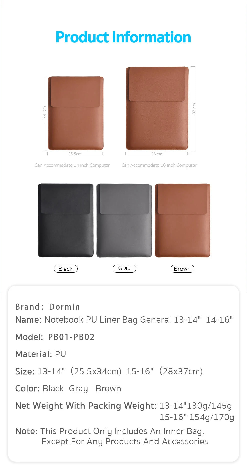 Dormin Laptop Sleeve Bag Case For Apple Macbook Air Pro 13 M1 M2 2020 Notebook Sleeve Bag For ASUS 11 12 13.3 14 15 15.6 16 Case
