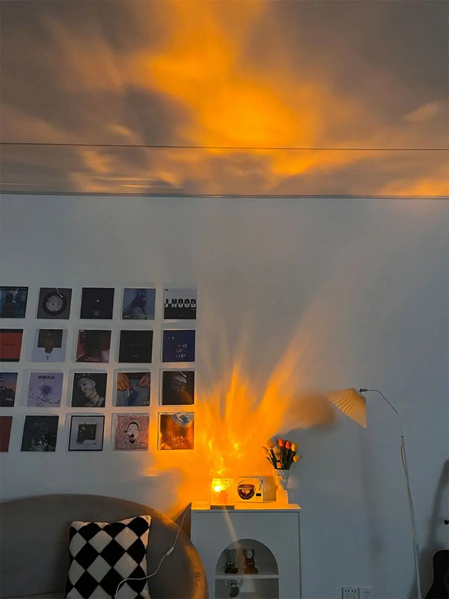 Dynamic Rotating Water Ripple Projector Night Light 16 Colors Flame Crystal Lamp for Living Room Study Bedroom Dynamic Rotating