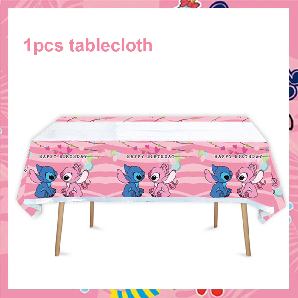 Disney Pink Lilo Stitch and Angel Birthday Party Decoration Lilo&Stitch Cups Plates Balloon Banner Bracelet Gift Favors