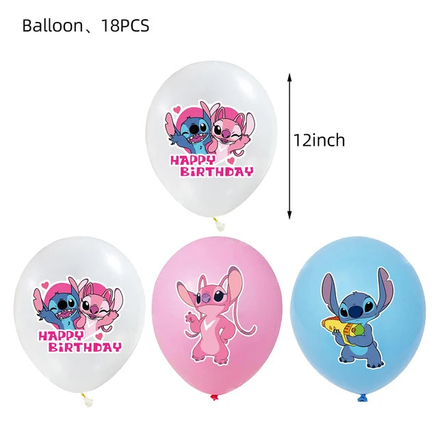 Disney Pink Lilo Stitch and Angel Birthday Party Decoration Lilo&Stitch Cups Plates Balloon Banner Bracelet Gift Favors
