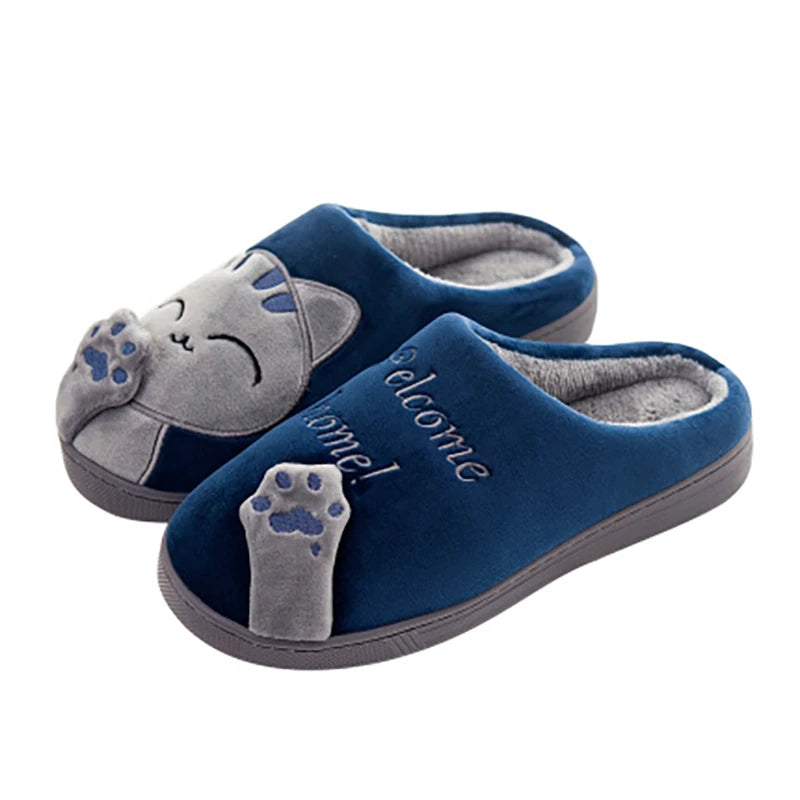 Women Cartoon Cat Shoes Furry Plush Slides Slippers