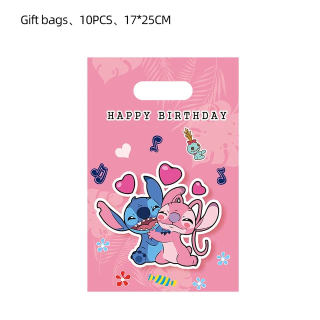Disney Pink Lilo Stitch and Angel Birthday Party Decoration Lilo&Stitch Cups Plates Balloon Banner Bracelet Gift Favors