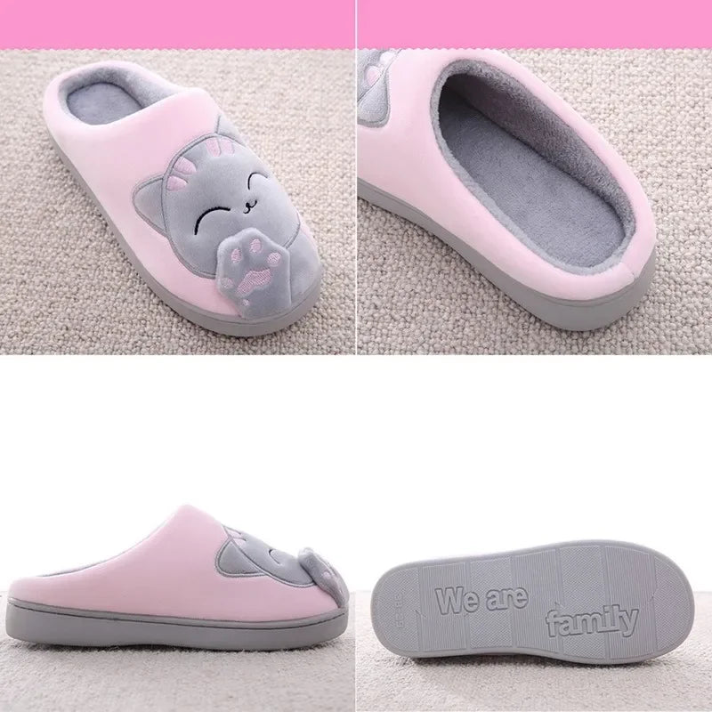 Women Cartoon Cat Shoes Furry Plush Slides Slippers
