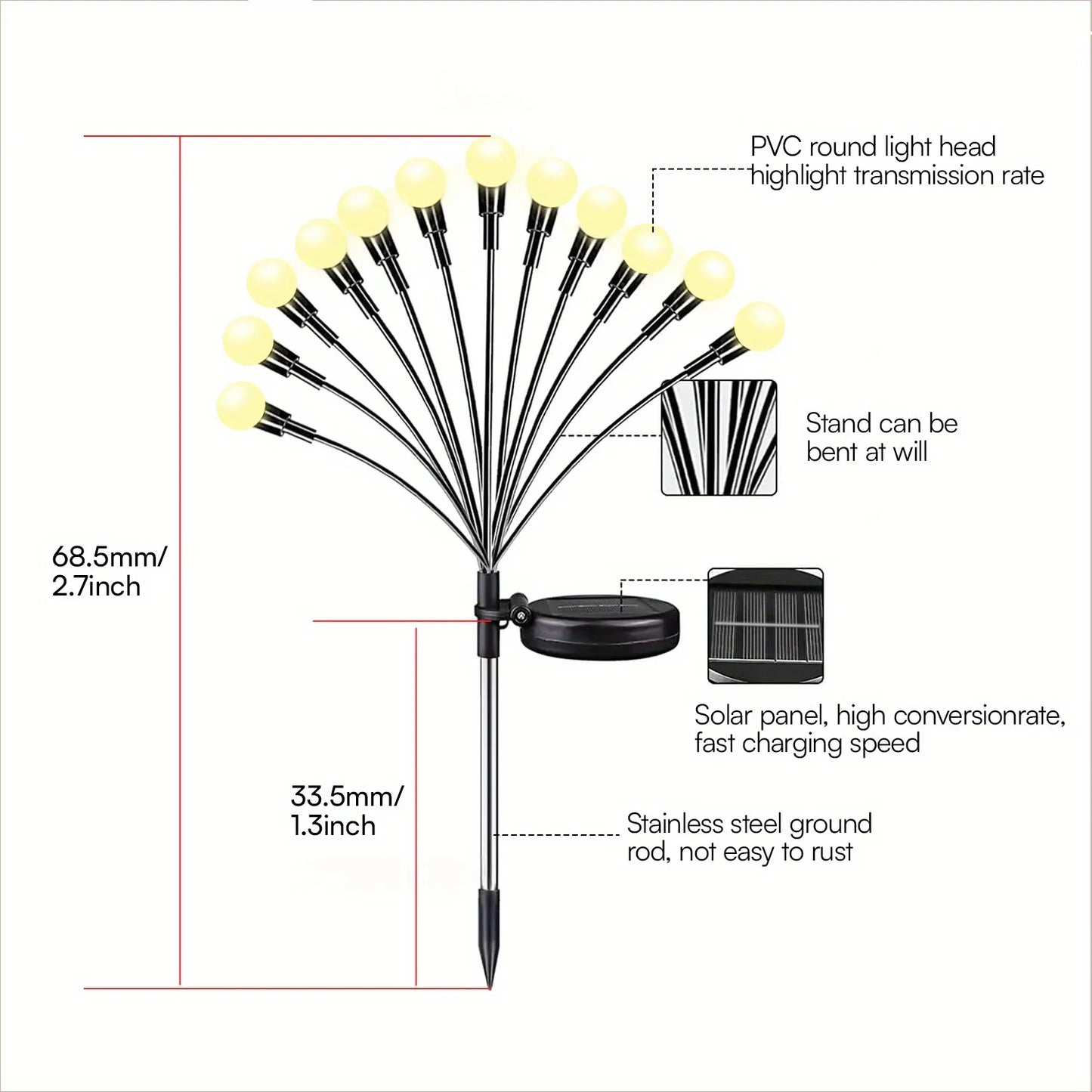 6/8 LEDs Solar Garden Light Swing Waterproof LED Firefly Lamp Flexible Wire for Outdoor Yard Patio Christmas New Year Decoration