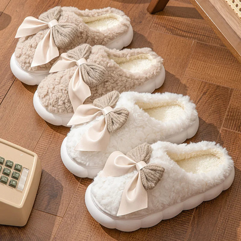 Cute bow House Non Slip Soft Shoes Plush Slippers
