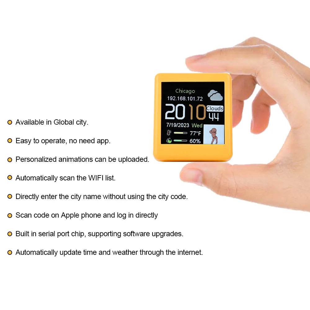 MINI Size Smart WIFI Weather Station Clock for Game Room Decoration. DIY Cute GIF Animations and Electronic Album Function