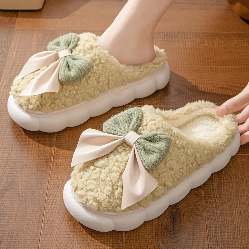 Cute bow House Non Slip Soft Shoes Plush Slippers