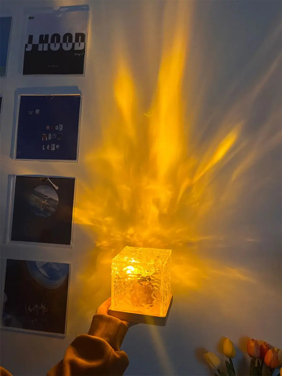 Dynamic Rotating Water Ripple Projector Night Light 16 Colors Flame Crystal Lamp for Living Room Study Bedroom Dynamic Rotating