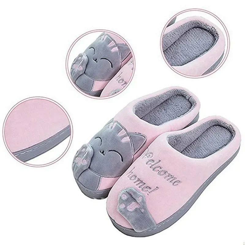 Women Cartoon Cat Shoes Furry Plush Slides Slippers