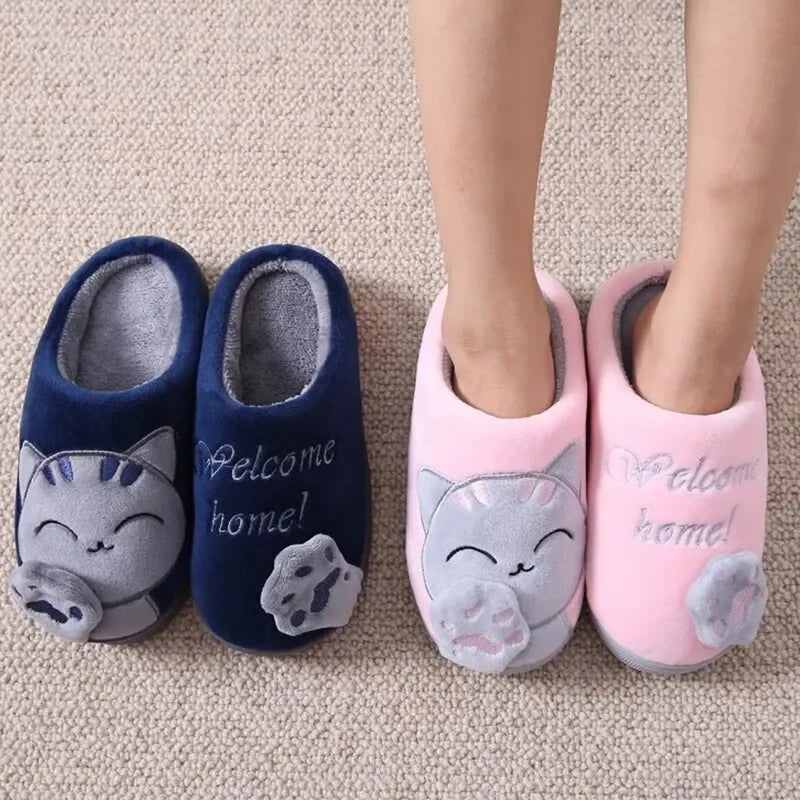 Women Cartoon Cat Shoes Furry Plush Slides Slippers