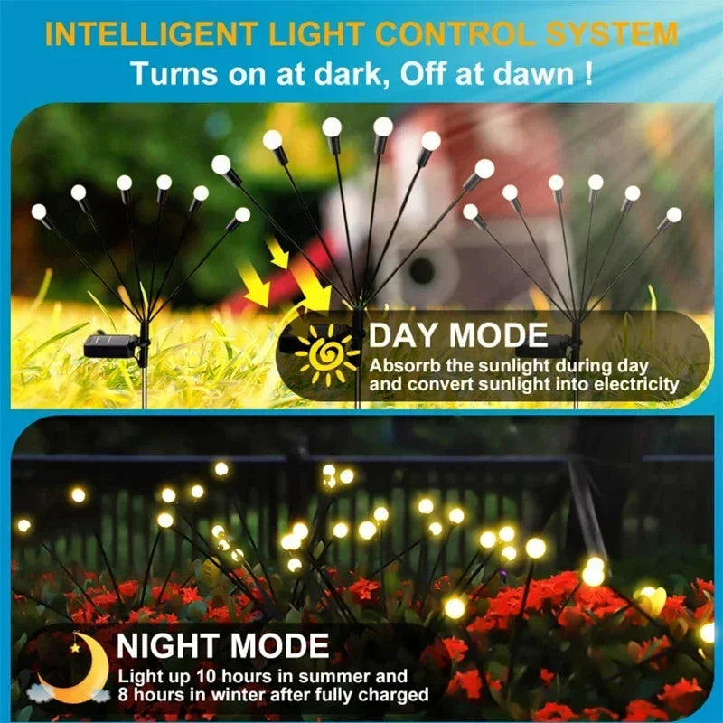 6/8 LEDs Solar Garden Light Swing Waterproof LED Firefly Lamp Flexible Wire for Outdoor Yard Patio Christmas New Year Decoration