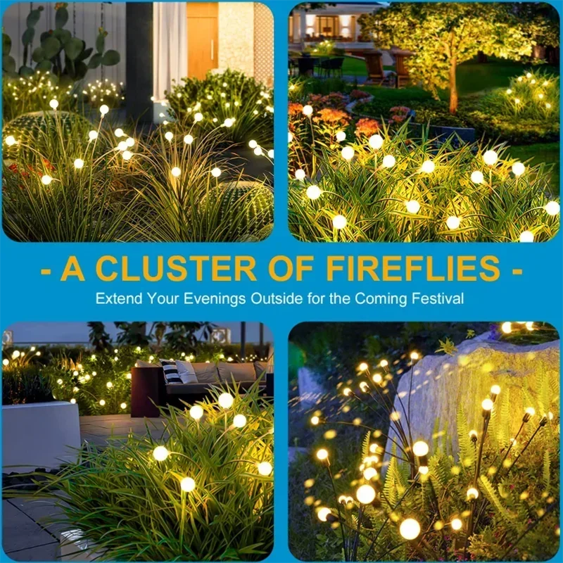 6/8 LEDs Solar Garden Light Swing Waterproof LED Firefly Lamp Flexible Wire for Outdoor Yard Patio Christmas New Year Decoration