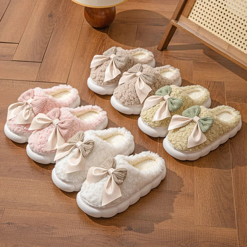 Cute bow House Non Slip Soft Shoes Plush Slippers