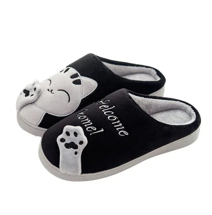 Women Cartoon Cat Shoes Furry Plush Slides Slippers