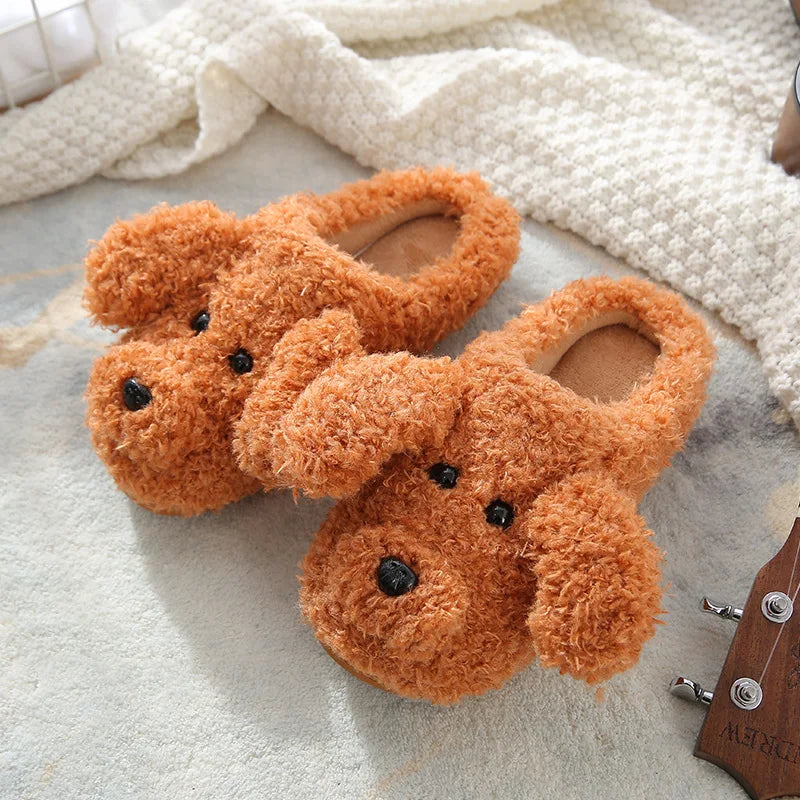 Cute Dog Short Plush Slippers