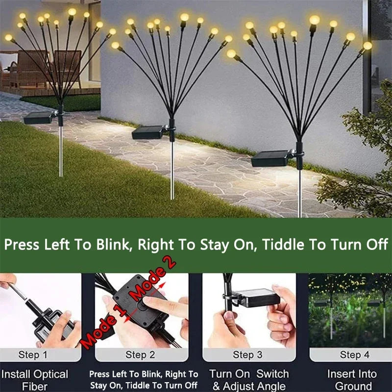 6/8 LEDs Solar Garden Light Swing Waterproof LED Firefly Lamp Flexible Wire for Outdoor Yard Patio Christmas New Year Decoration