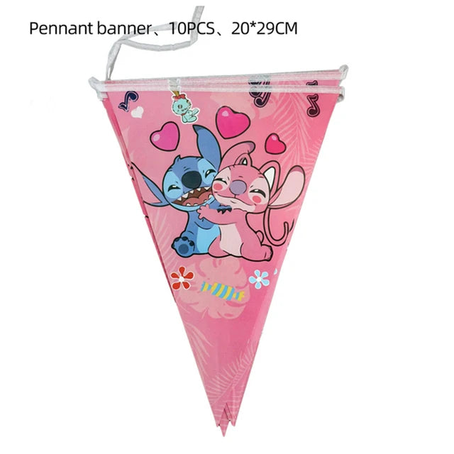 Disney Pink Lilo Stitch and Angel Birthday Party Decoration Lilo&Stitch Cups Plates Balloon Banner Bracelet Gift Favors