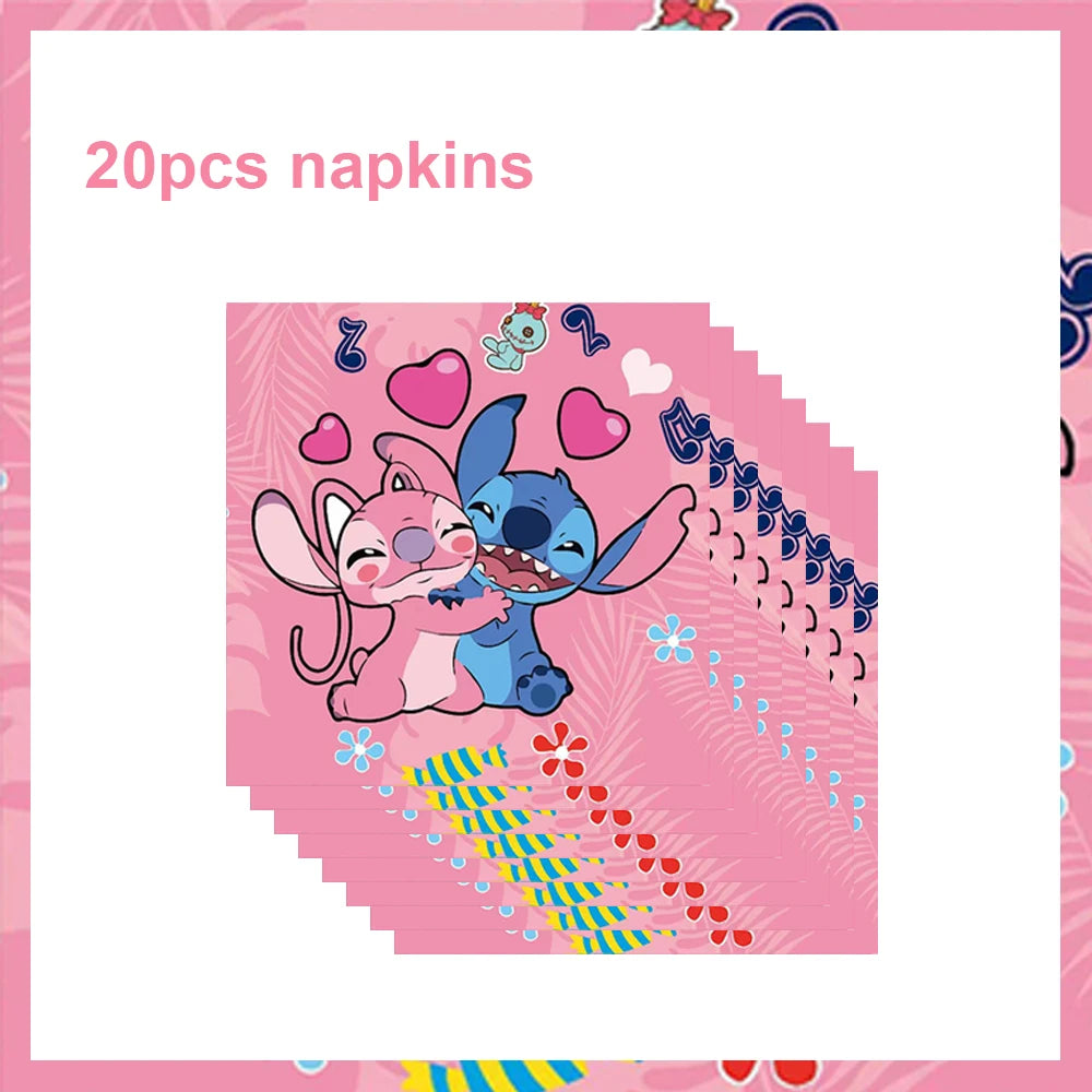 Disney Pink Lilo Stitch and Angel Birthday Party Decoration Lilo&Stitch Cups Plates Balloon Banner Bracelet Gift Favors