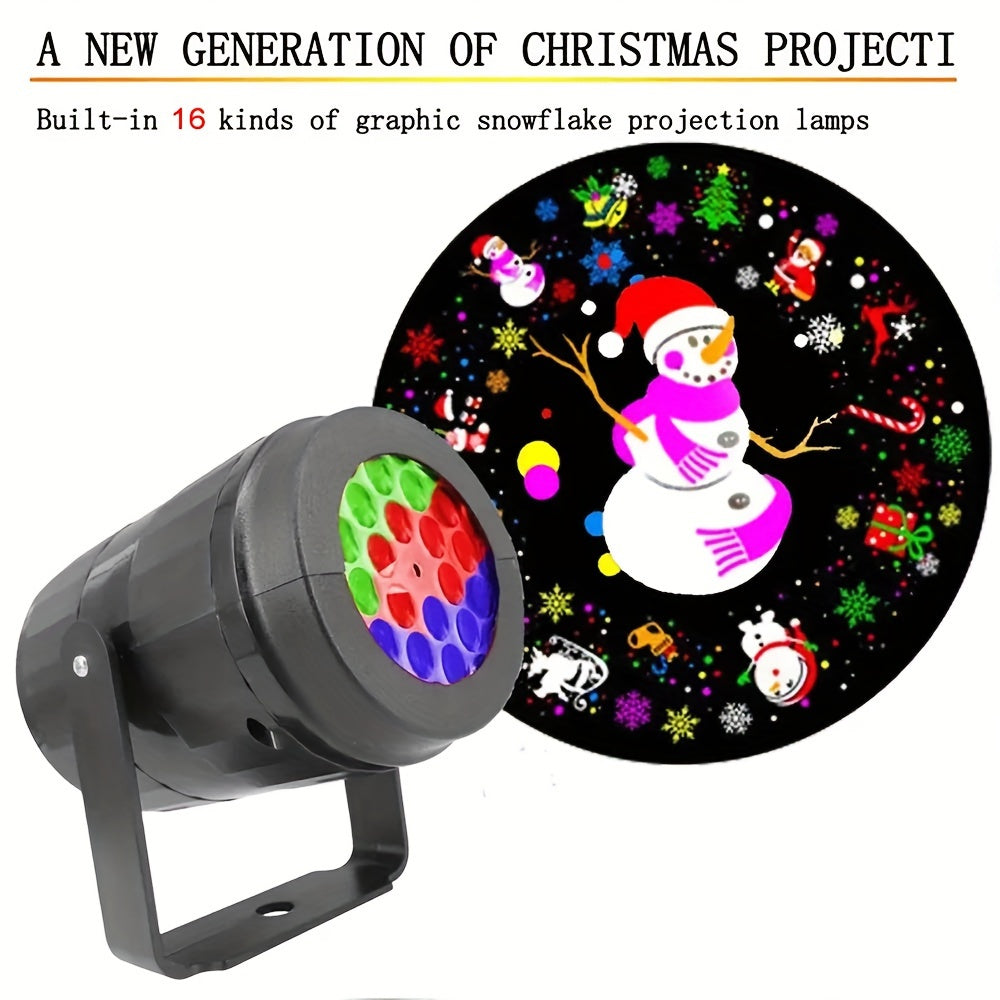 1pc Snowflake Christmas Laser Projector Light,16 patterns Waterproof Rotating Christmas LED Stage Lights Christmas Decoration
