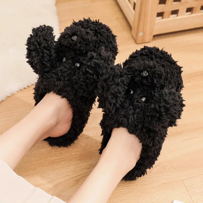 Cute Dog Short Plush Slippers