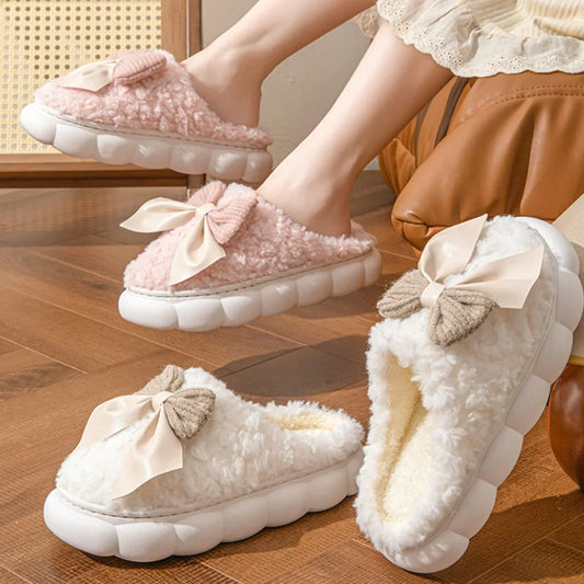 Cute bow House Non Slip Soft Shoes Plush Slippers