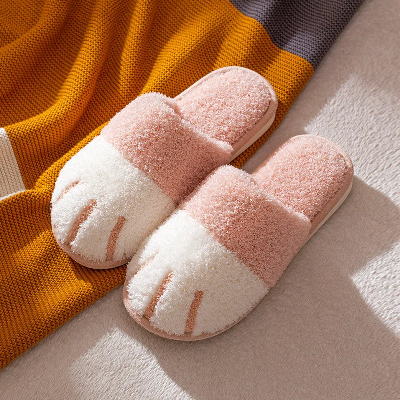 Cute Cat Paw Women Fur Slippers Indoor Fluffy Slides