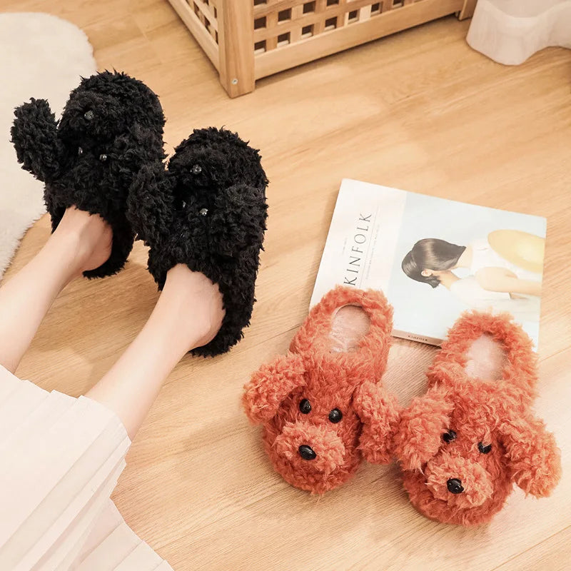 Cute Dog Short Plush Slippers