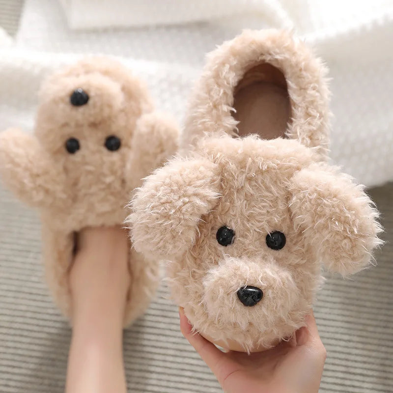 Cute Dog Short Plush Slippers