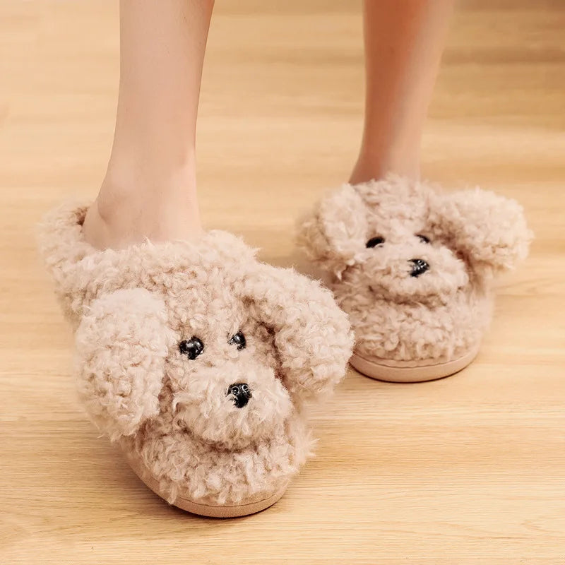 Cute Dog Short Plush Slippers