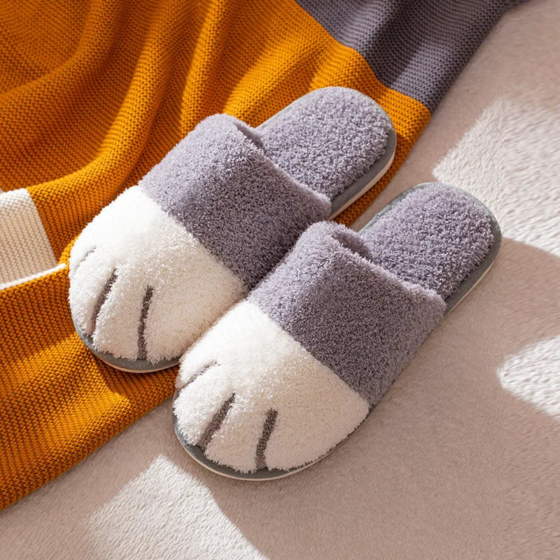 Cute Cat Paw Women Fur Slippers Indoor Fluffy Slides