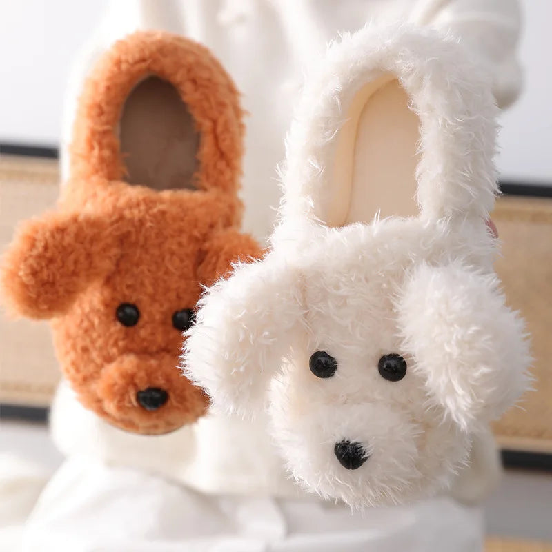 Cute Dog Short Plush Slippers