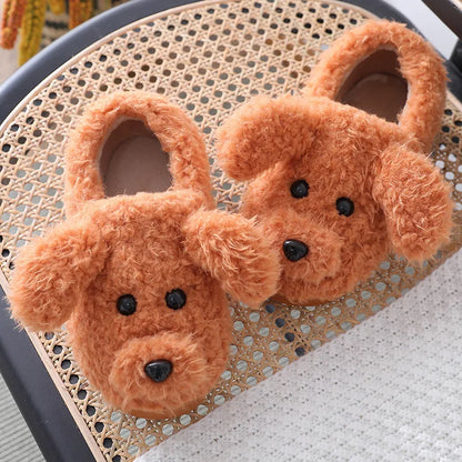 Cute Dog Short Plush Slippers