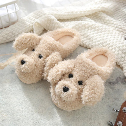 Cute Dog Short Plush Slippers