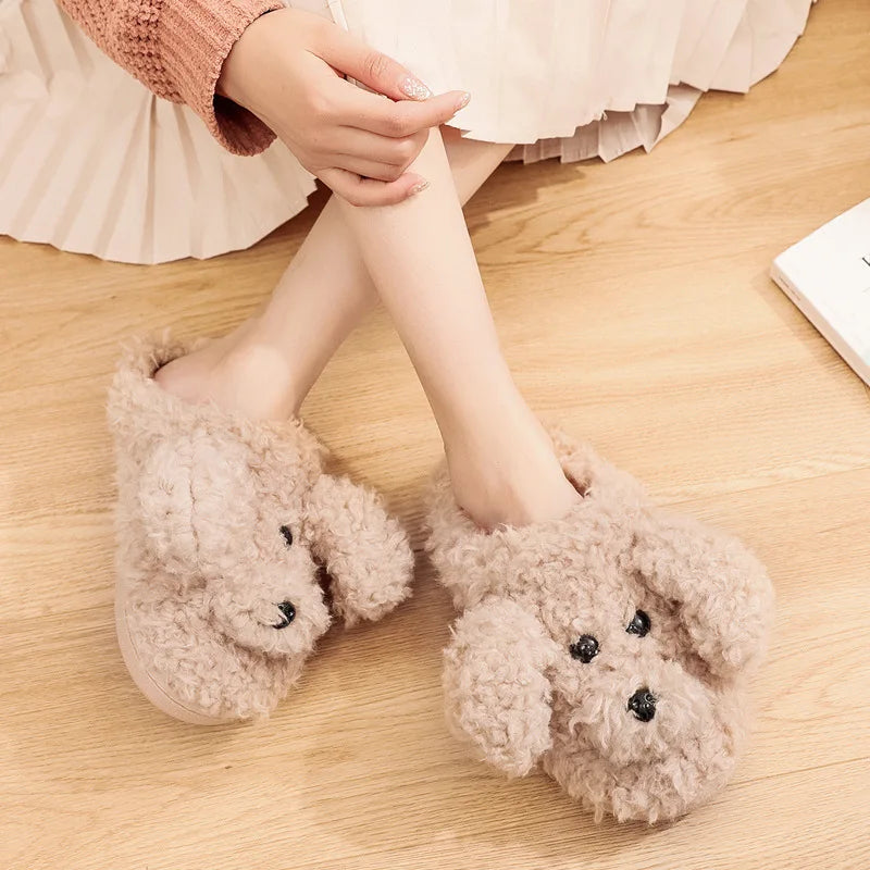 Cute Dog Short Plush Slippers