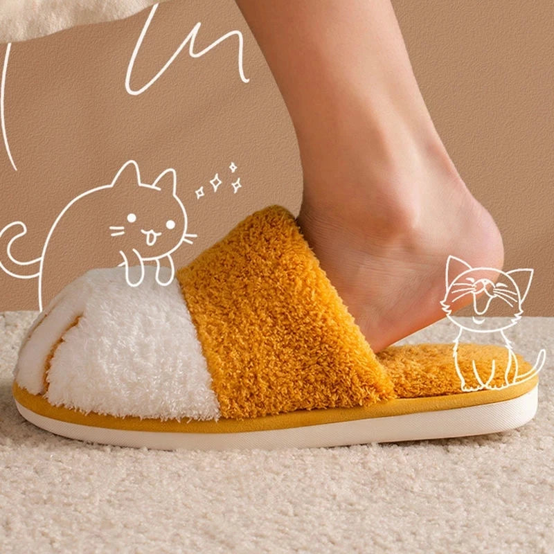 Cute Cat Paw Women Fur Slippers Indoor Fluffy Slides