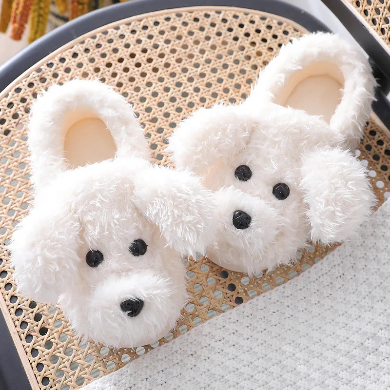 Cute Dog Short Plush Slippers