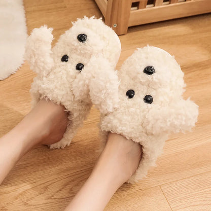 Cute Dog Short Plush Slippers